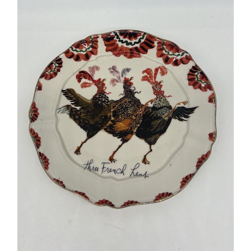 Anthropologie Red and Black Rooster Dinner Plate